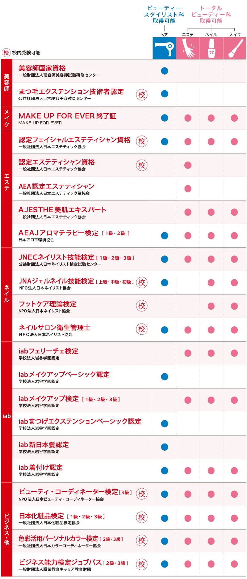 取得可能資格一覧　岩谷学園アーティスティックB横浜美容専門学校